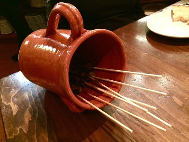 Le Virtu Arrosticini d’agnello, or grilled lamb skewers