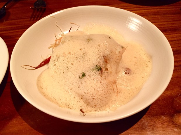 Serpico confit carrot in butter foam with crispy phyllo