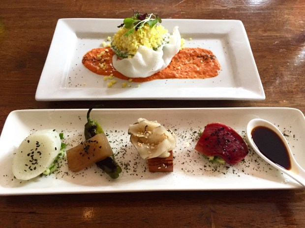 Vedge: Fancy Radishes and Avocado stuffed with pickled cauliflower “fried rice”