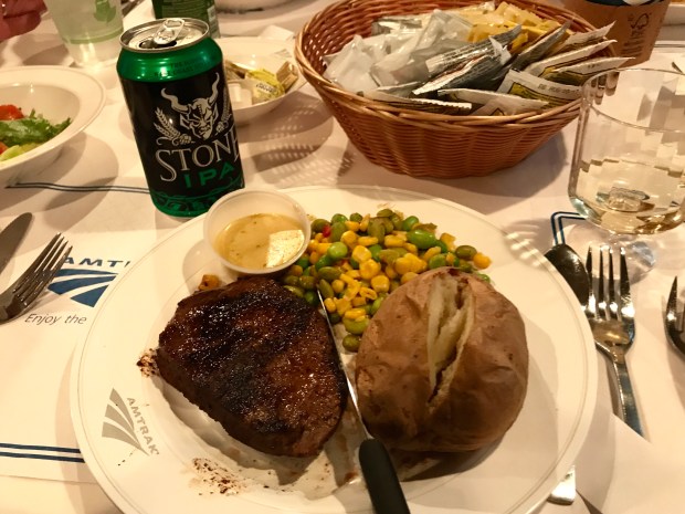 Amtrak Crescent train dining car dinner