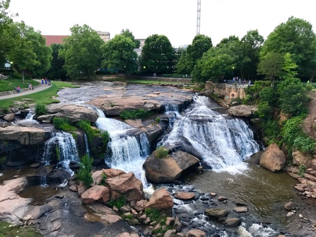 Falls Park on the Reedy waterfall in Greenville, SC