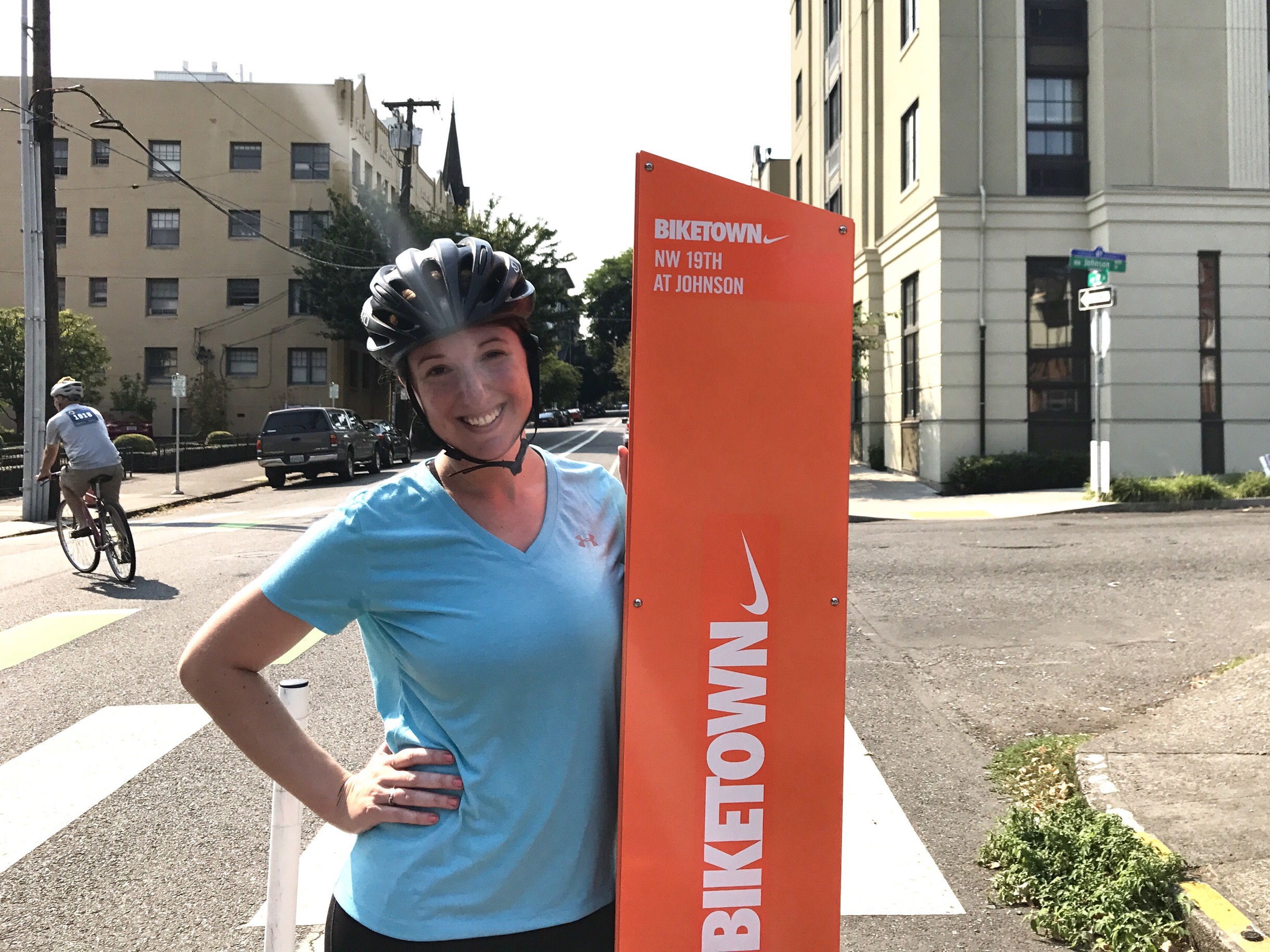 Marnay on a Biketown bike in Portland