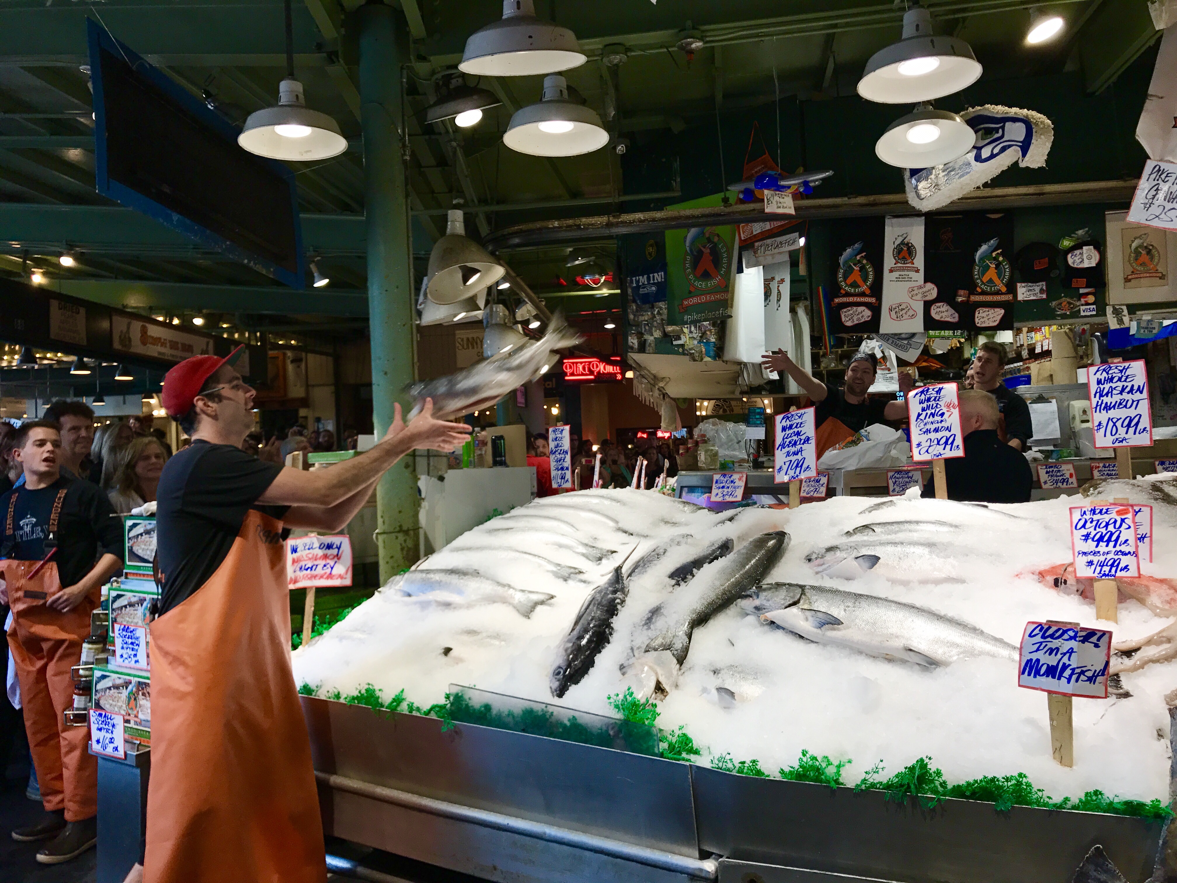 Pike Place Market famous fish toss