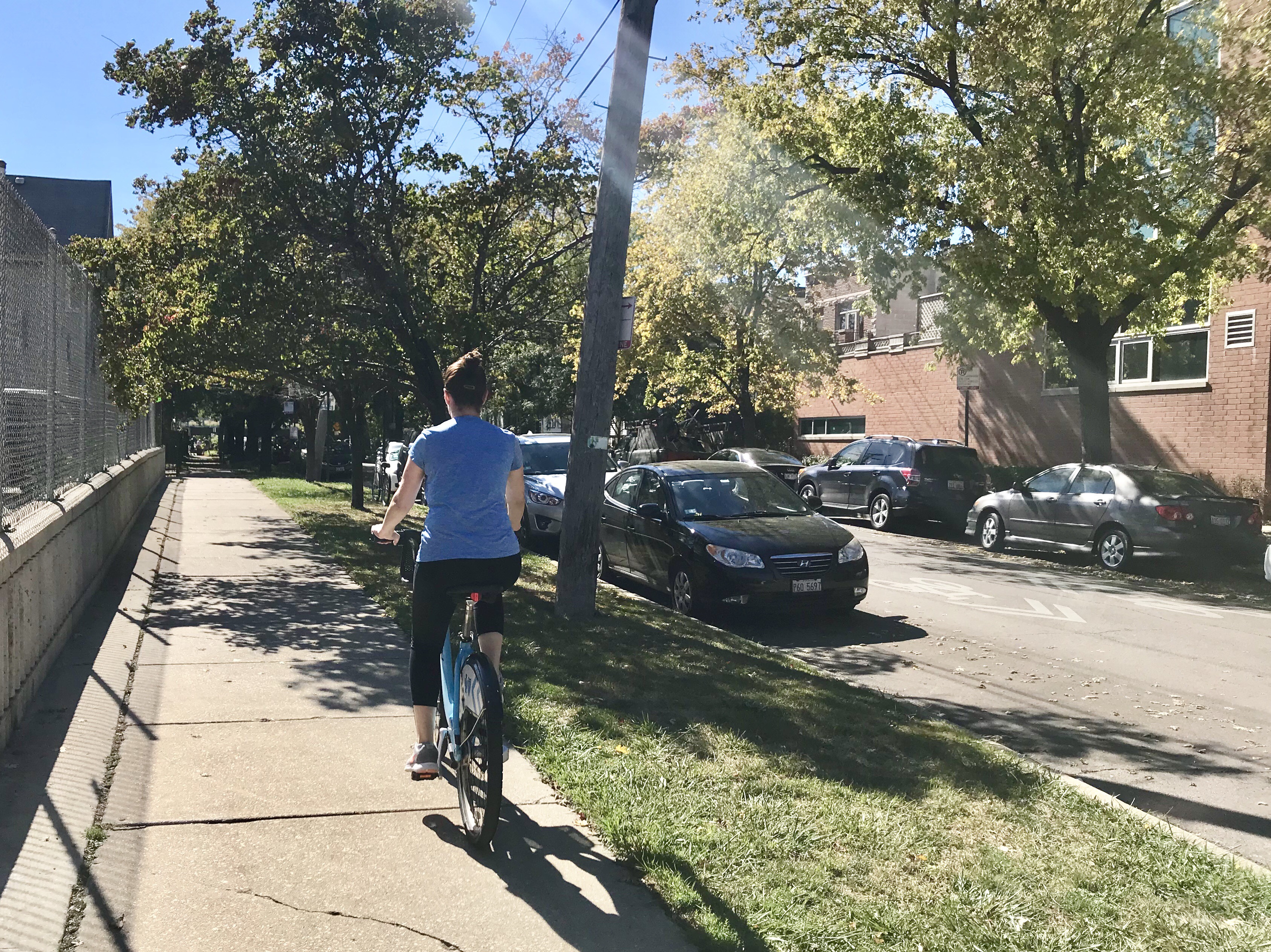 Marnay biking on a Divvy bike in Chicago