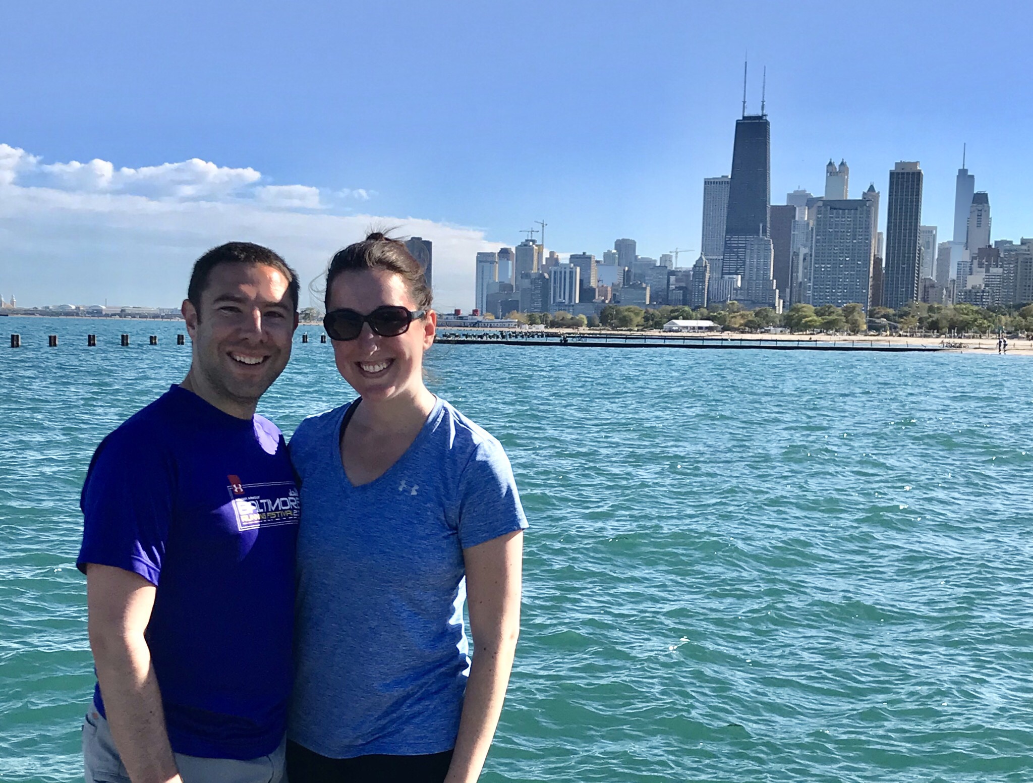 Marnay and Paul on a pier in Lake Michigan in Chicago