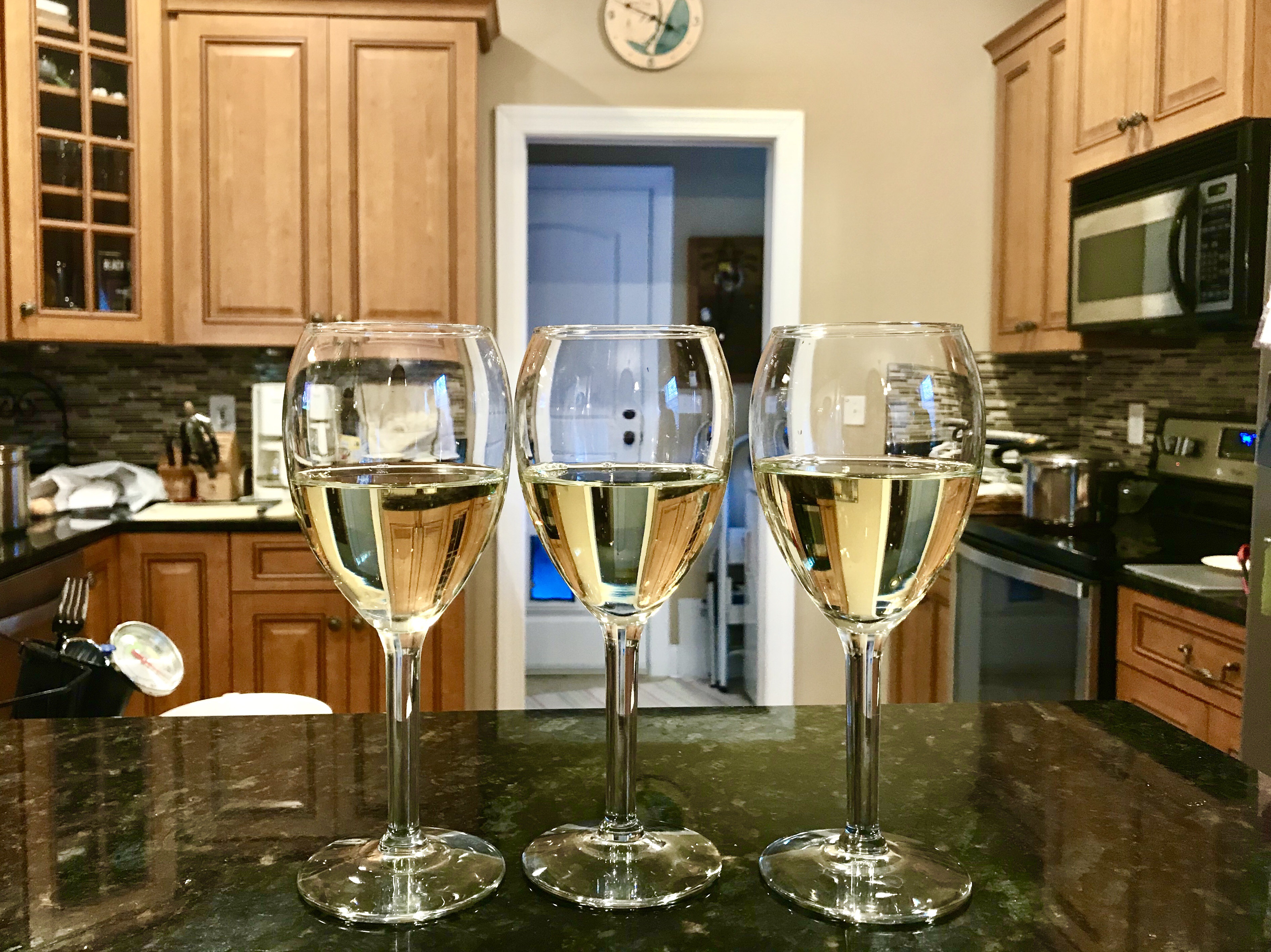 Meyer family thanksgiving: glass of 2015 dry Riesling from the Mosel Valley of Germany wine