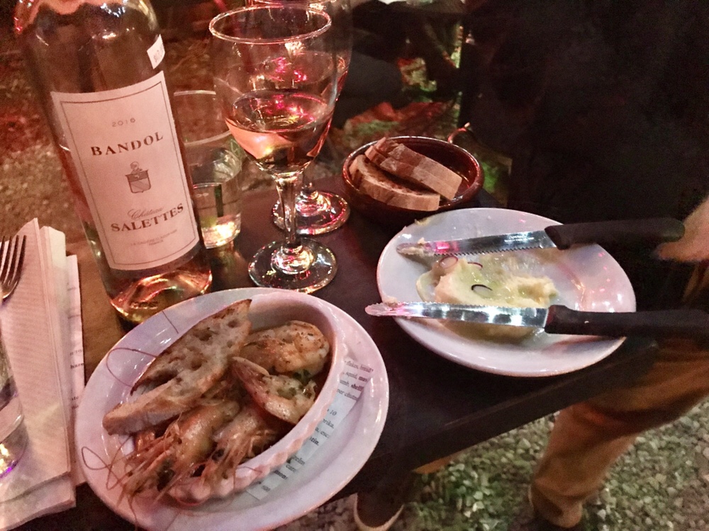 New Orleans Bacchanal Bandol Rose wine with radishes and Gulf shrimp