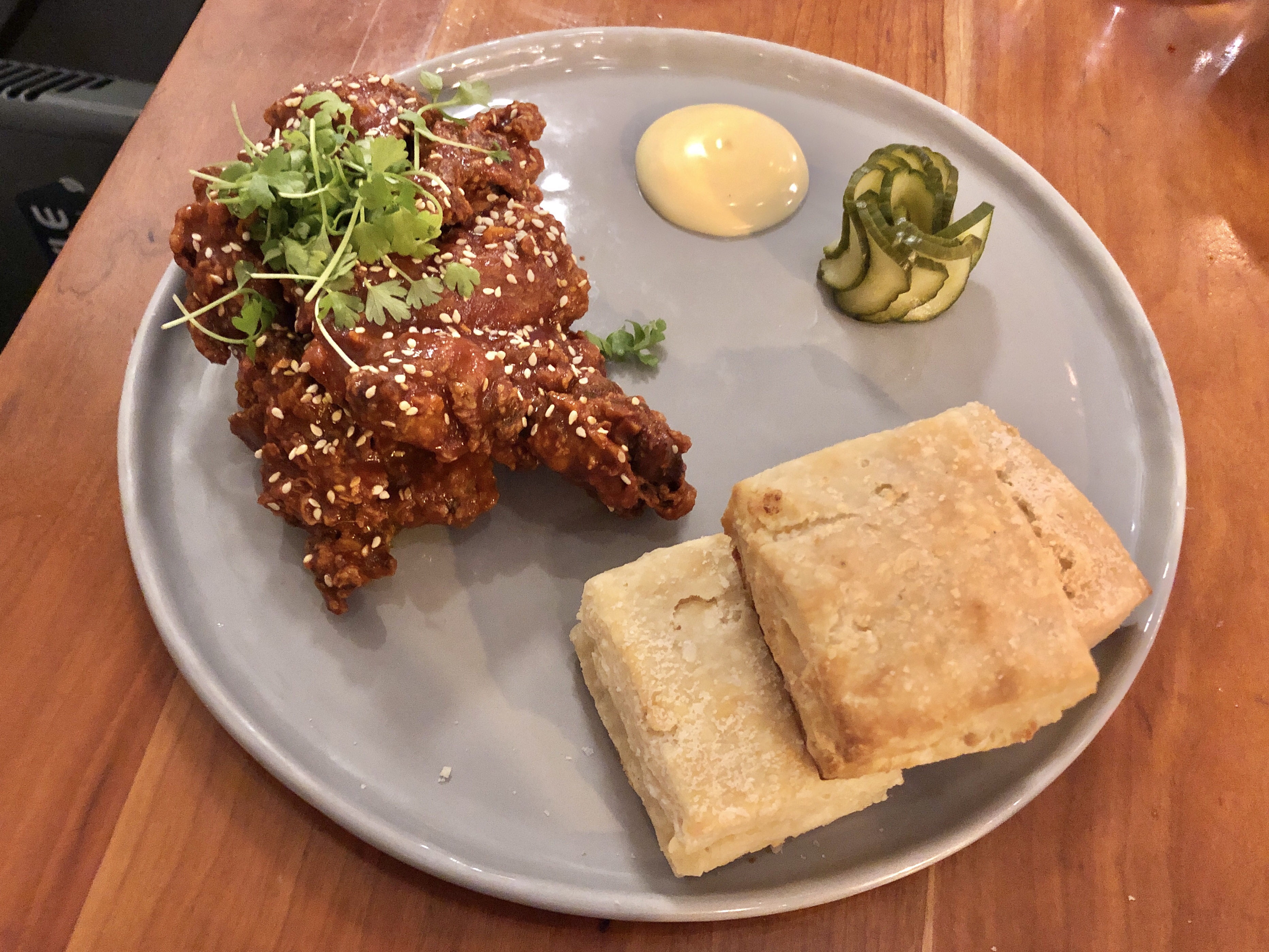 Kaarage Fried Chicken with buttermilk biscuits at Himitsu restaurant in Petworth, DC