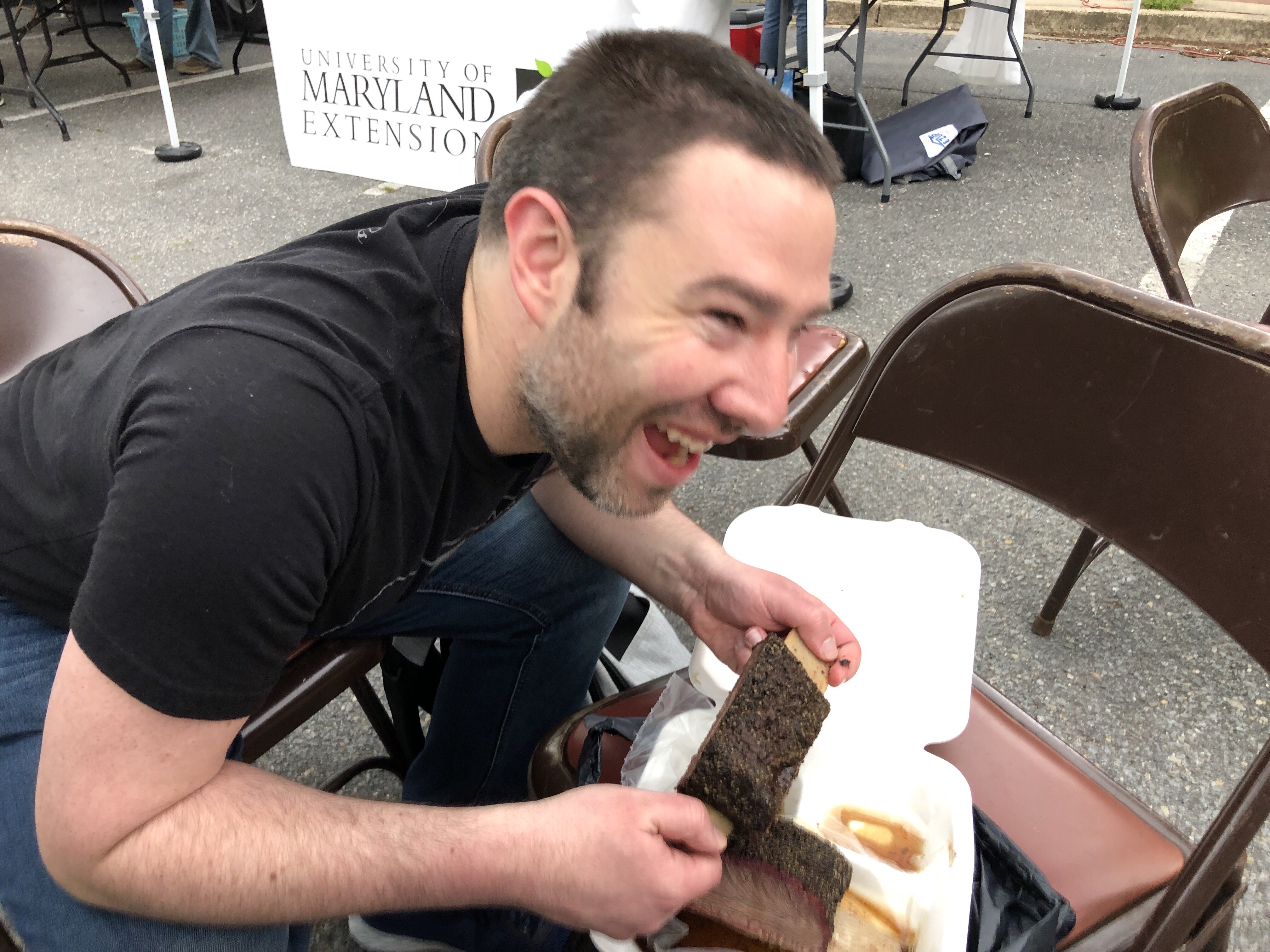 Paul eating barbecue at 250 Texas BBQ in Riverdale Park, Maryland